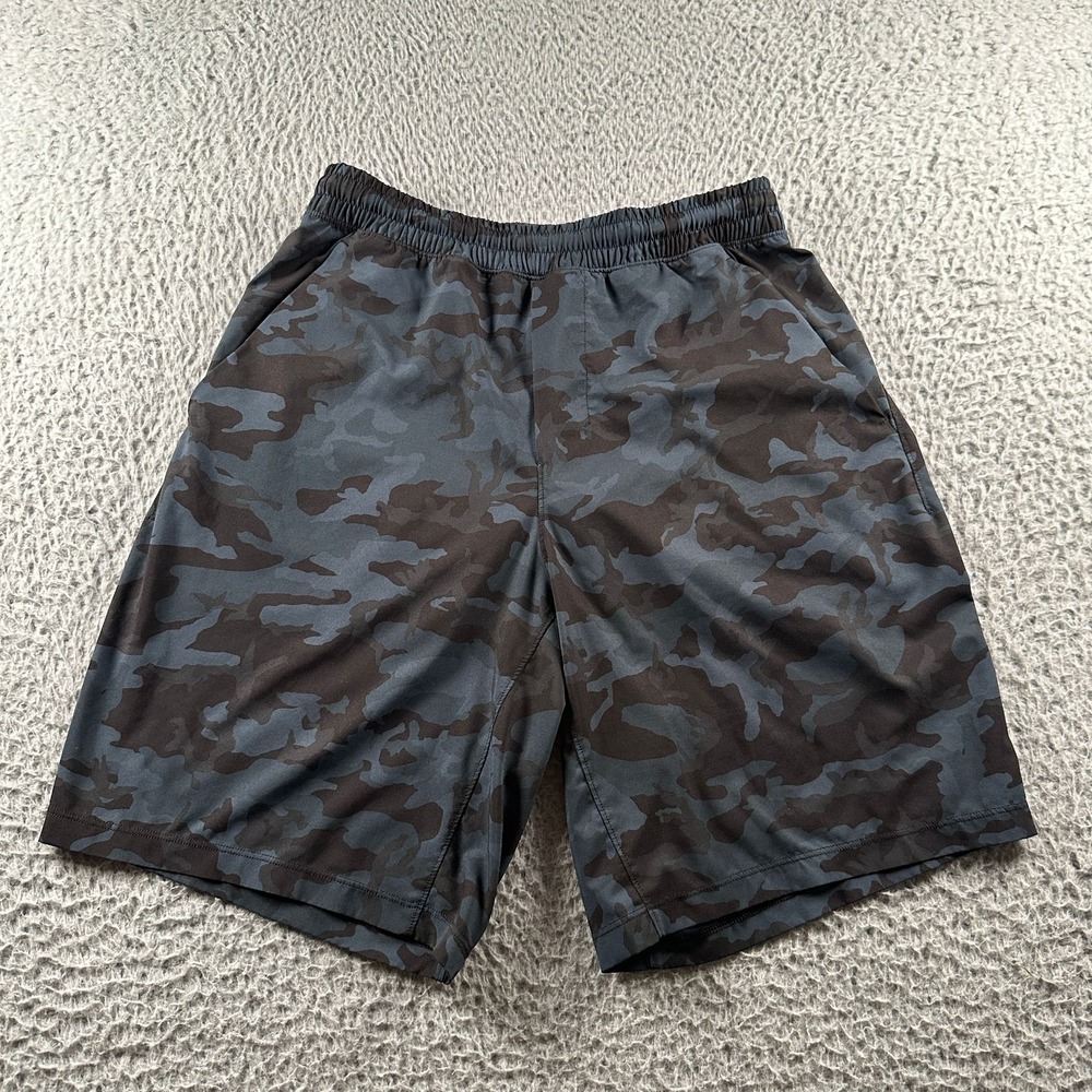 Lululemon Shorts Mens S Camo Lined Running Athletic Elastic Waist Pockets Black